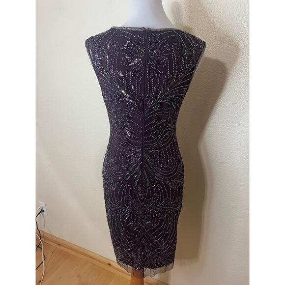 Adrianna Papell Art Deco Beaded Cocktail Dress Purple Silver Sequin Glam Women 4 - Picture 5 of 7